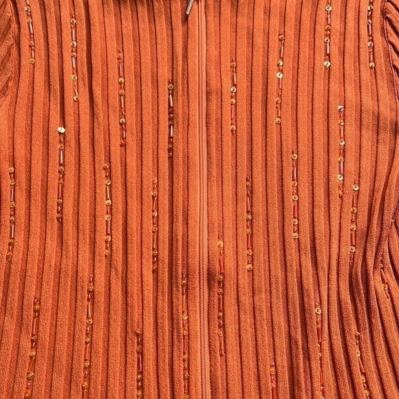 🔥lucien Daunois🔥 | Vintage orange knit beaded zip up cardigan - Picture 3 of 10